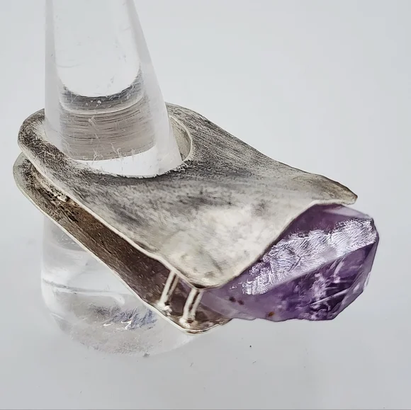 RAW AMETHYST STONE STATEMENT RING HANDMADE IN STERLING SILVER METAL SIZE 9